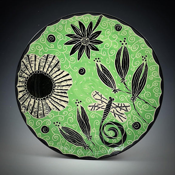 Dragonfly and Flowers Platter
